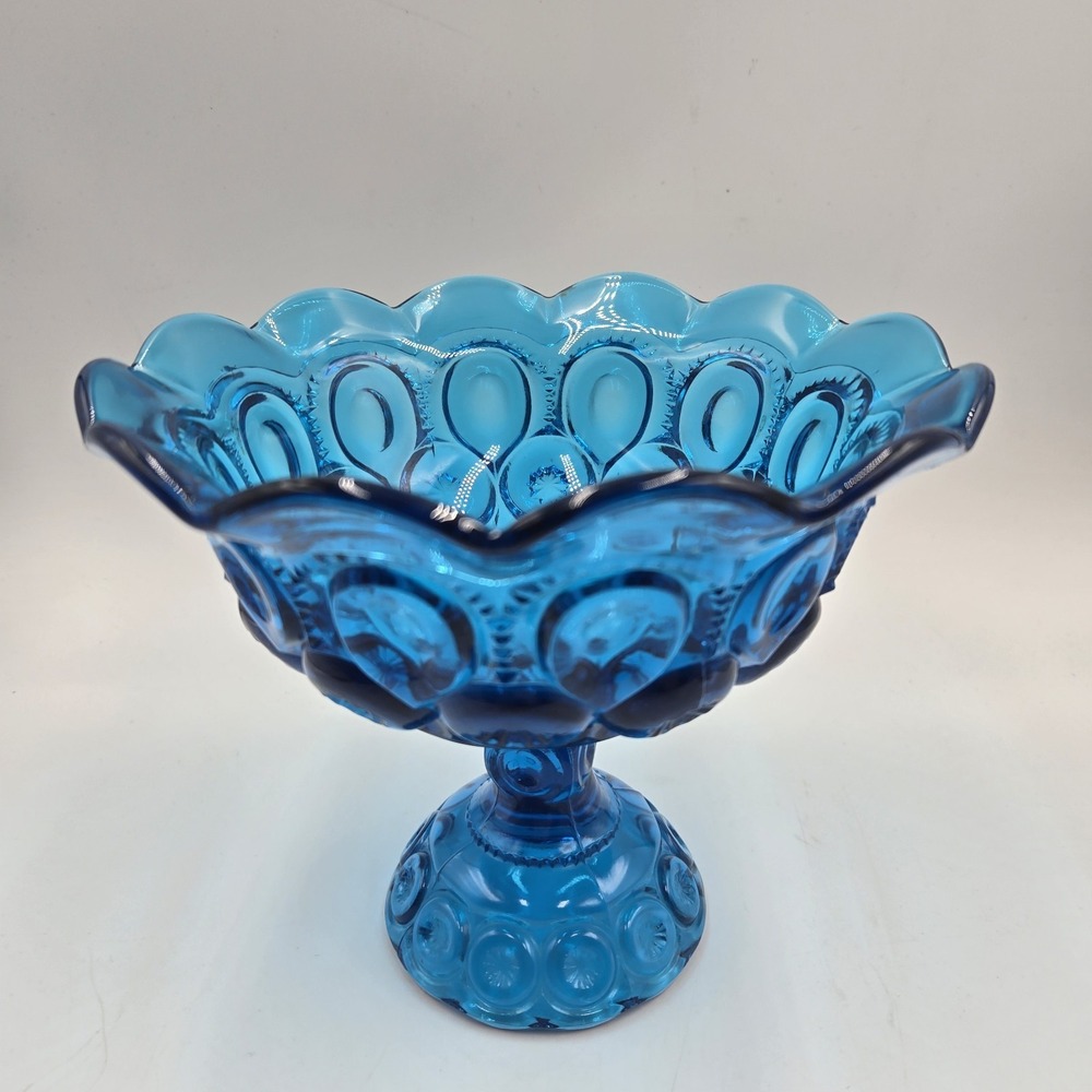 UV+ LE Smith Blue Moon and Stars‎ Pedestal Compote Large Fruit Bowl Candy 8"D